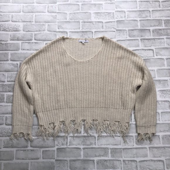 Young Fabulous & Broke Chunky Knit Distressed Raw Hem Oversized Sweater Size S/M - Picture 4 of 13